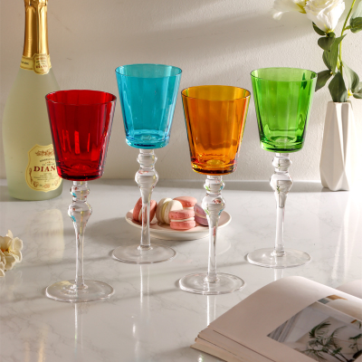 Luxury Retro British Style Multi-Color Stemmed Crystal Glass Wine & for Champagne Goblets Classic Faceted Bubble Design Pearl