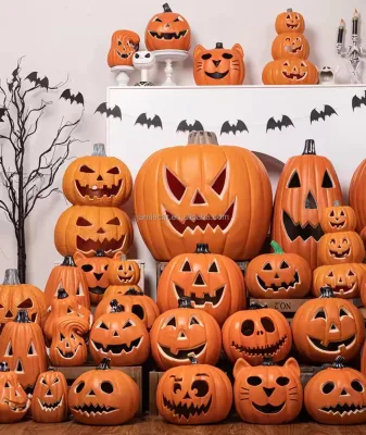 Multicolor LED Light Jack O Lantern Halloween Calabazas Carvable Craft Plastic Pumpkin Party Props Decorations Outdoor