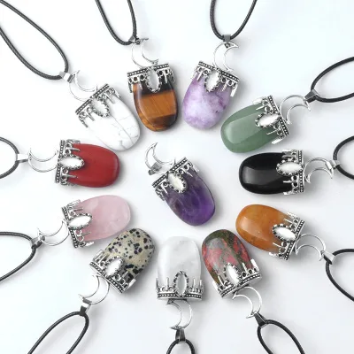 Wholesale Geometric Natural Crystal Agate Stone Necklace Alloy Sun Moon Star Gemstone Pendant Necklace