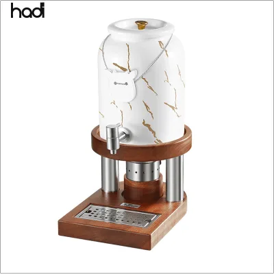 High Quality Deluxe Arabic Copper Ceramic Coffee Urn with Wood Stand Wholesale Food Warmers for Hotel & Restaurant Use for Dubai