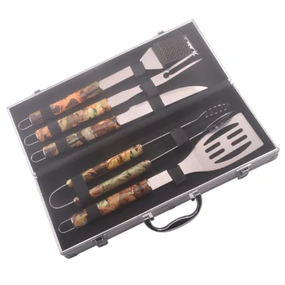 hot sale Events hot selling stainless steel 5 pieces camo handle bbq tool set