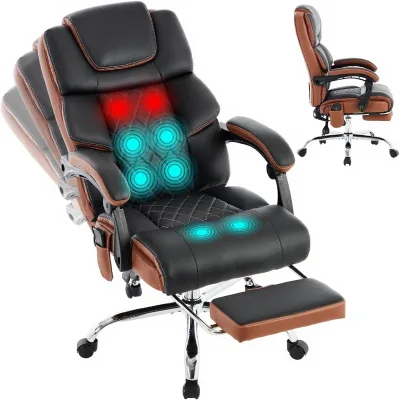 Massage Office Chair 6 Points 500lbs with Footrest,Reclining Desk Chair with Vibration Heat Big and Tall Chairs for Heavy People