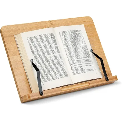 Bamboo Book Stand Reading Recipe Cookbook Tablet Holder with 2 Adjustable Metal Page Holders | Homex_BSCI Factory