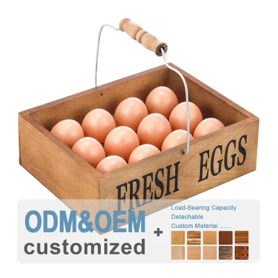 Acacia Wood Storage Crate Gifts Farm Wooden-Egg-Crates for Collecting Eggs With Handle