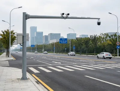 Galvanized Steel Cylindrical Traffic Camera Pole Cross Arm Custom Color Outdoor Road Monitoring CCTV Bracket 4mm Thickness 2-40m