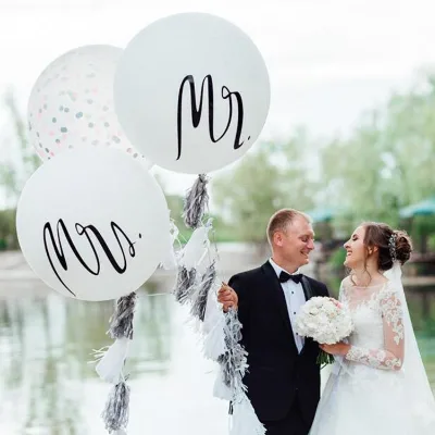 Wedding Decoration 36 Inch Mr Mrs Balloons Engagement White Color Large Round Helium Latex