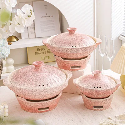 Pink Speckled Glaze Ceramic Casserole Pot With Lid High-Temp Resistant Clay Pot Gas Stove for Home Restaurant Cooking