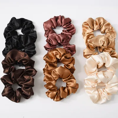Women Fashion No Damage Elastic Hair Band Plain Color Satin Hair Scrunchies for Daily Hair Decoration