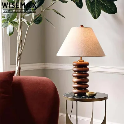 WISEMAX FURNITURE Modern Wabi-Sabi Style Design Living Room Bedroom Art Solid Wood Table Lamp for Hotel Villa Apartment