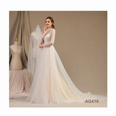 Lace Plus Size Short Sexy Beach Full Muslim Wedding Dress Long Sleeve