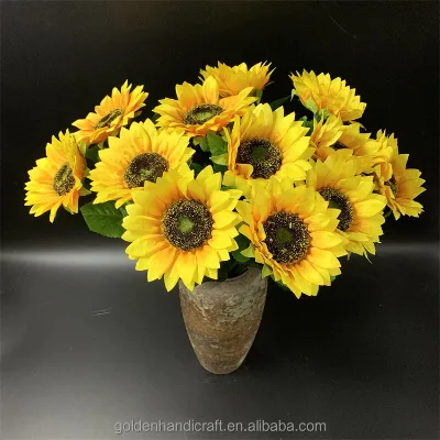 QSLH G-268 2023 New Arrival Single Stem Sunflower Silk Artificial Flower Home & Wedding Decor with Bride Holding Flowers