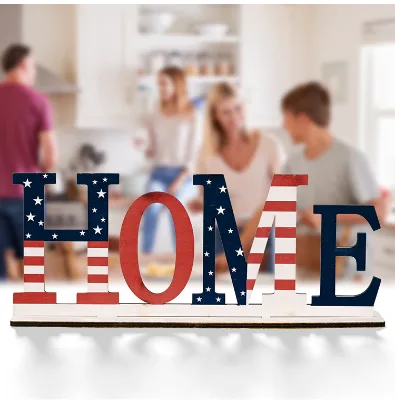 Best Selling Independence Day Party Wooden Decorations 4th of July Creative Alphabet Tabletop Ornament Holiday Ambiance Supplies