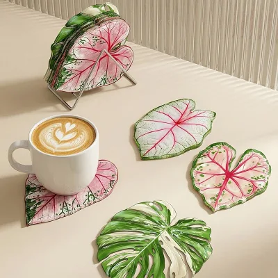 Tropical Plant coaster with High-end Feel Light Luxury Heat Insulation Anti Scalding Easy to Clean Acrylic coaster