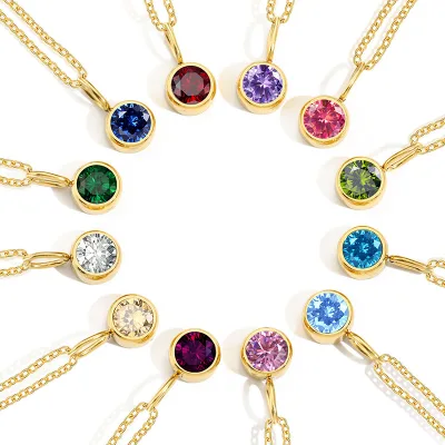 Custom Birthday Gifts High Quality 14k Initial Necklace Small Birthstone Necklace Pendant for Women
