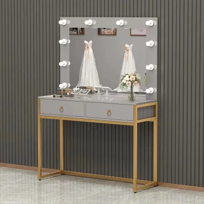 Luxury Dressing Table Makeup Vanities White With Gold Legs