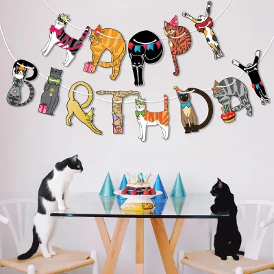 Cat Themed Happy Birthday Banner Colorful and Fun Party Decoration for Cat Lovers Funny Cat Happy Birthday Garland