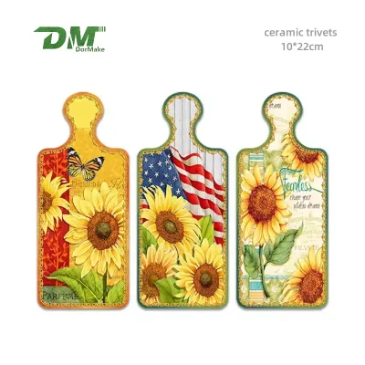 Wholesale Sunflower Ceramic Cheese Board Ceramic Trivet Sublimation Tile Trivet With Cork Ceramic Heat Insulation Placemat
