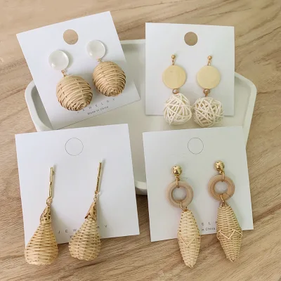 Luxury Hot Selling Rattan Earrings New Bamboo and Rattan Hand-woven Fashion Round Earrings for Women
