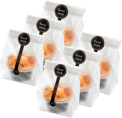 Customized Print Clear Translucent Plastic Cellophane Bags with Hand Made Stickers for Cookie Cake Candy Snack Wrapping