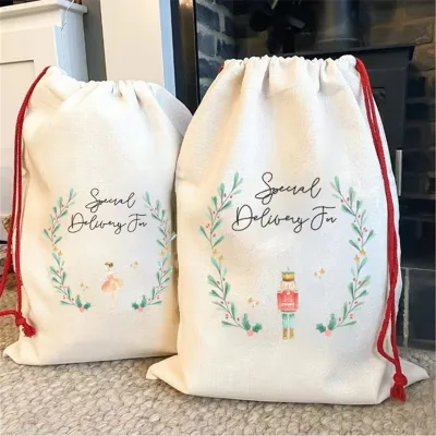 Sublimation Christmas Santa Sacks With Red Drawstring Large Capacity Toy Candy Bag Heart Transfer Xmas Tree Decoration for Gift