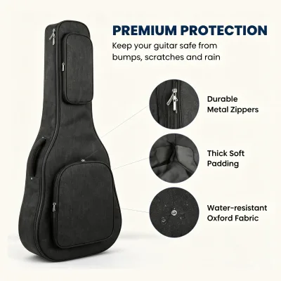 Waterproof Acoustic Guitar Gig Bag Lightweight Guitar Case with Thick Padding Multi Storage Pockets Adjustable Shoulder Strap