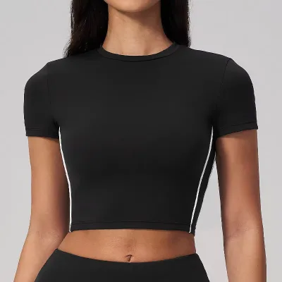 Women's Solid 100% Cotton Sweet Knitted Scoop Neck Yoga T-shirt Summer Pilates Loose Regular-Length Quick Dry