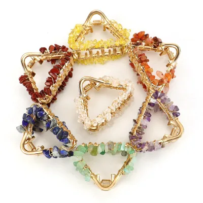 Handmade Winding Natural Crystal Gravel Alloy Triangle Sweet Women Hair Grab Ruyi Gift Hairpin Accessories