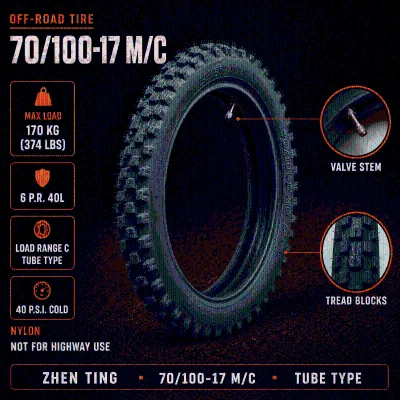 Hot Sale 70/100-17 Motorcycle Tires with Natural Rubber Inner Tube Fit Off-Road Motorcycle Dirt Pit Bike Accessories