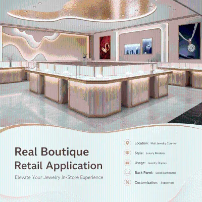 Luxury Modern High End Custom Glass Jewelry Showcase LED Lighting Waterproof Heavy Duty Construction ODM OEM Service for