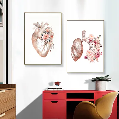 Abstract Flower Human Body Anatomy Canvas Painting Brain Heart Organ Medical Education Poster Prints Modern Wall Decor Picture