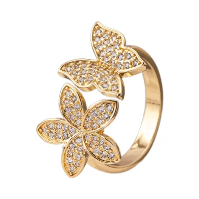 Luxurioux Adjustable Women's Statement Ring Pave Rhinestone Decor Crystal Floral Band Featuring Zircon Main Stone Perfect Gift