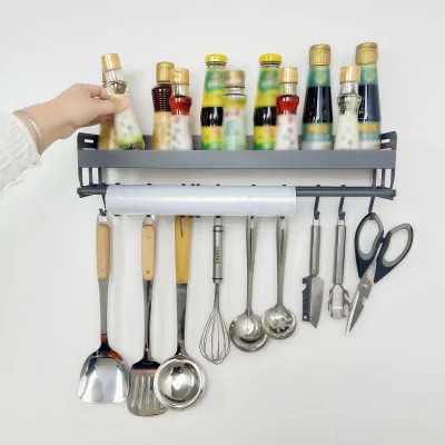 Custom Designed Carbon Steel Wall Mount Seasoning Rack Paper Towel Holder Eco-Friendly Multifunction Non-folding Durable Storage