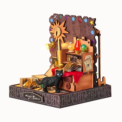 IIECREATE K-077 Miniature DIY Handmade House 3D Wooden Puzzle LED Light Dust Cover Morning Dew Magic Glaze Mini Toy Style 1:24