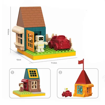 New Wholesale Kids DIY Assembled Plastic Brick Blocks Cottage Playhouse Scene-Building Ornaments Educational Toy