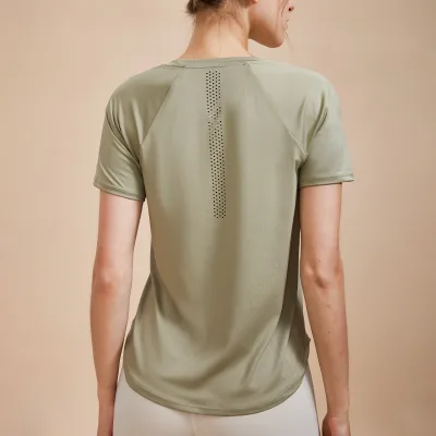 Wholesale Lightweight Plus Size Polyester Short Sleeve Crew Neck Loose Sports Top Women's Mesh-Back Breathable Gym Running