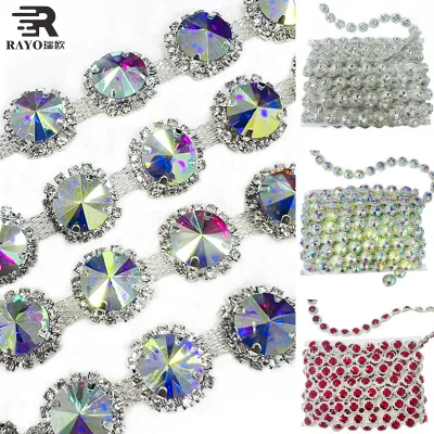 Multi-Color K9 Glass Sew-On Rhinestone Cup Chain Trimming for Shiny Dancing Dress Shoes Hair Accessories & Bags