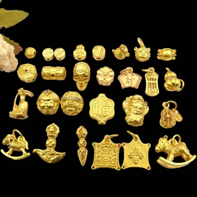 Ancient-Style Gold Color Preservation, Peace And Prosperity, Pearl, Peach Blossom Teapot, Wooden Horse, Vajra, Small Pendant, Di