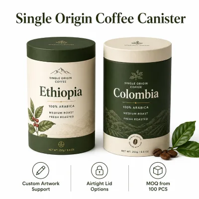 Custom Size, Minimalist Paper Canister, Cylindrical, Free Brand Design, Food Grade for Coffee Packaging