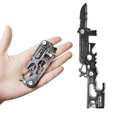 Multi-Tools Folding Knife Corkscrew Wrench Mini Carabiner Hook Bottle Opener Keychain Multitool, Camping Hiking Pocket EDC Tools