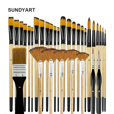 Art Supplies Painting Brush Set Yellow Handle Nylon Brushes