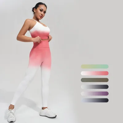 Gradient Breathable Exercise Suit Outdoor Sports Sweat-Absorbing Yoga Wear High-Intensity Running Seamless GYM Wear