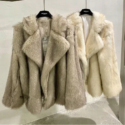 Winter Thick Warm Faux Mink Faux Fur Coat Women Festival Fur Coat Formal Fux Fur Coat