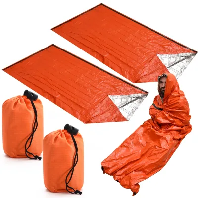 Survival Emergency Sleeping Bag Set with Aluminum Sheets Envelope Type 2 Pieces 210cm Length for Hiking and Disaster Relief