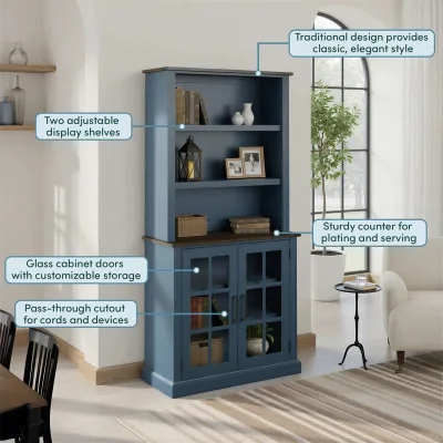 Multi-Functional Sideboard with Glass Doors and Open Shelves, Bar Cabinet and Living Room Storage Cabinet for Home Dining Spaces