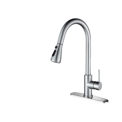 Kitchen Faucet Ceramic Brushed Finish Modern Minimalist Design Stainless Steel Pull-Out Spray