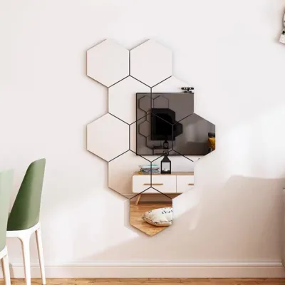 Hexagonal Wall Mirror Silver Bronze Smoke Color Decorative Wall Mounted Mirror