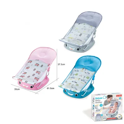 Cute Car Design Foldable Baby Bath Chair with Pillow Adjustable Position Multifunction Polyester & Plastic 0-8 Months