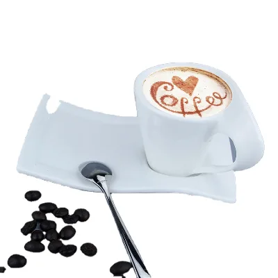 Brett Unique Design Eco-Friendly White Wave Shape Fine Porcelain Espresso Tea Coffee Cup and Saucer for Wedding Party