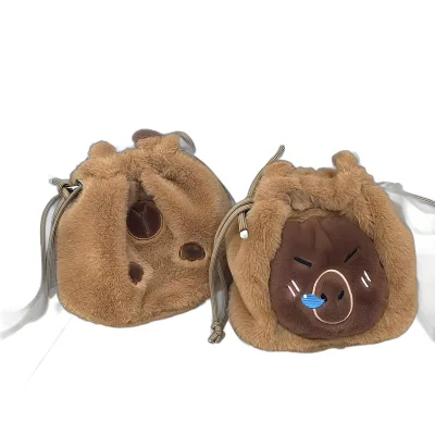 HY198 New Large Capacity Capybara Plush Cartoon Drawstring Bag Cute Capybara Stationery Storage Bucket Bag