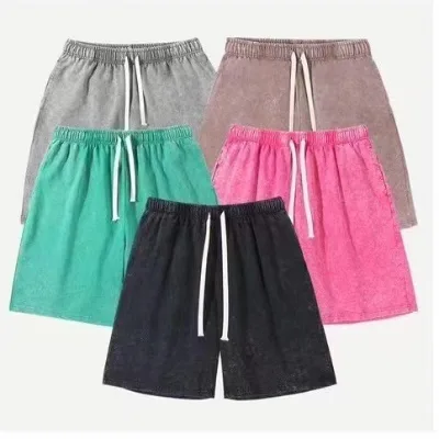 Custom Printing Streetwear Vintage Sunfaded Washed Shorts Casual Loose Sport Men's Shorts